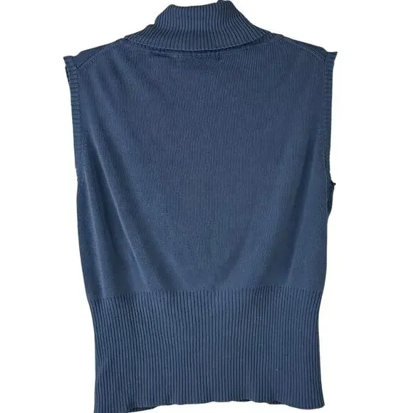 Harold's Vintage Powdered Blue Ribbed Silk Turtleneck Sleeveless Cardigan Set - Picture 5 of 9
